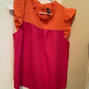 Zara Orange and Pink Ruffle Blouse